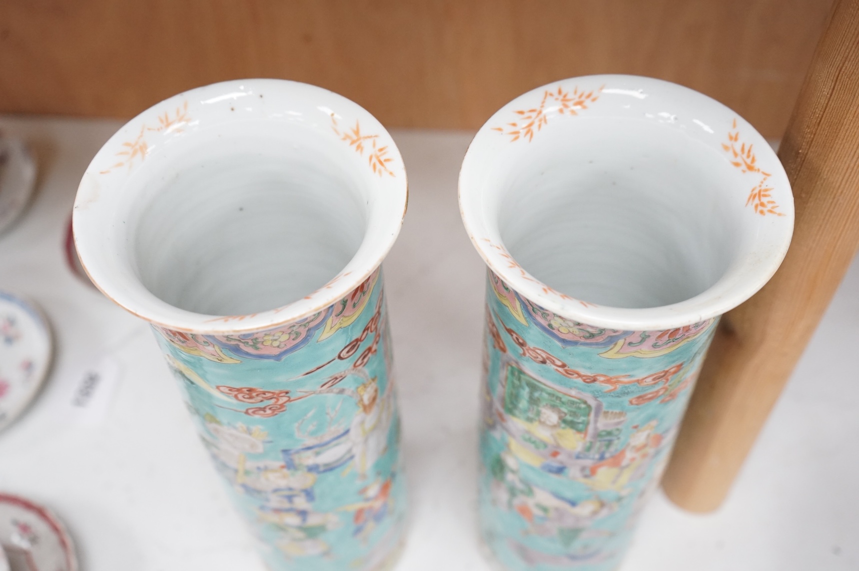 A pair of Chinese turquoise ground sleeve vases, late 19th century, 30cm high
